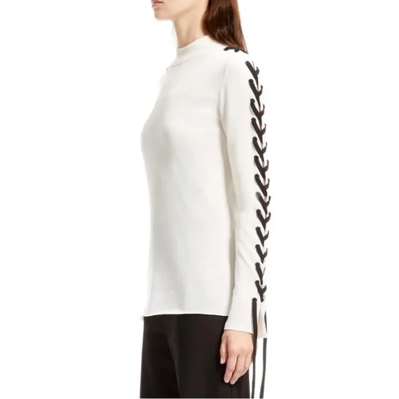 SPORTMAX White Sweater with Black Lace-Up Sleeves - Picture 2 of 9